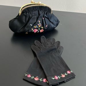 Custom Handmade Black Bag and Gloves with Floral Print